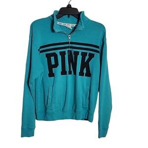 PINK Quarter Zip Pullover, Teal, Small